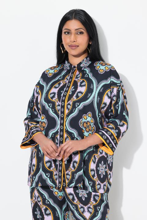 Produktbild Ulla Popken Bluse, Ornamente, oversized, Hemdkragen, 3/4-Arm (58)