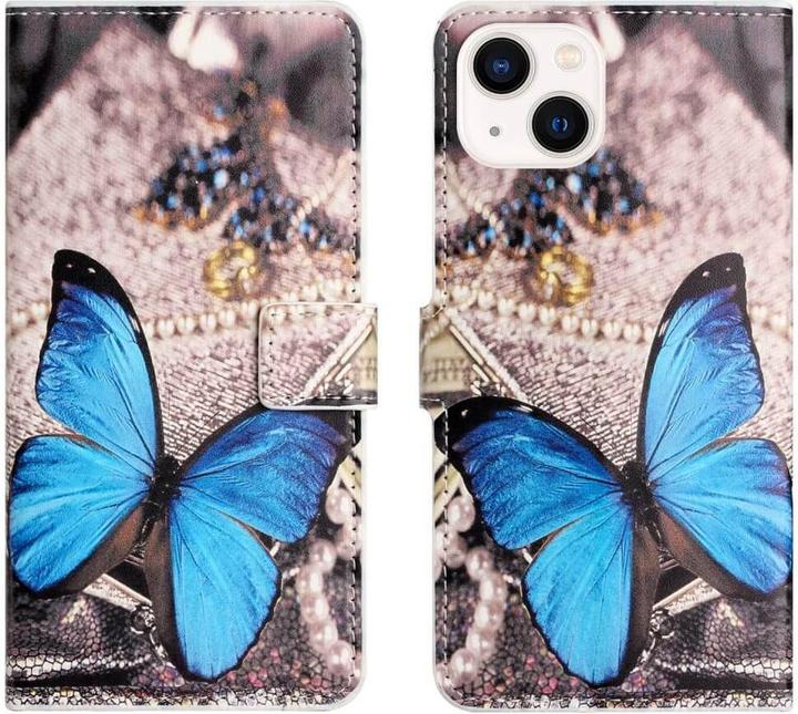 Actual product image Cover-Discount iPhone 15 - Leather case cover butterfly blue (Apple iPhone 15)