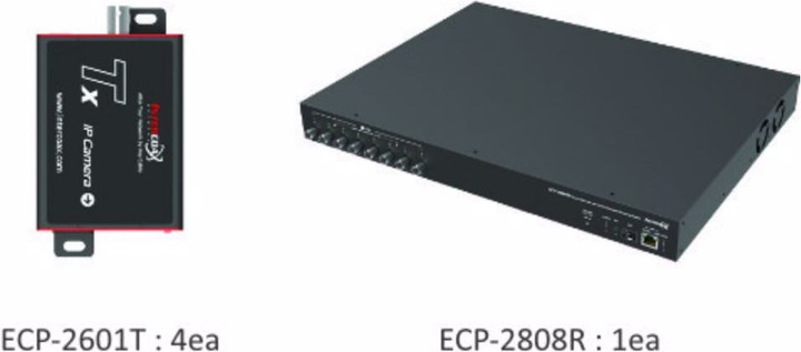 Actual product image InterCoax Ethernet Extender ECP-2808R-4T-PKG 8Port BNC 19 Kit