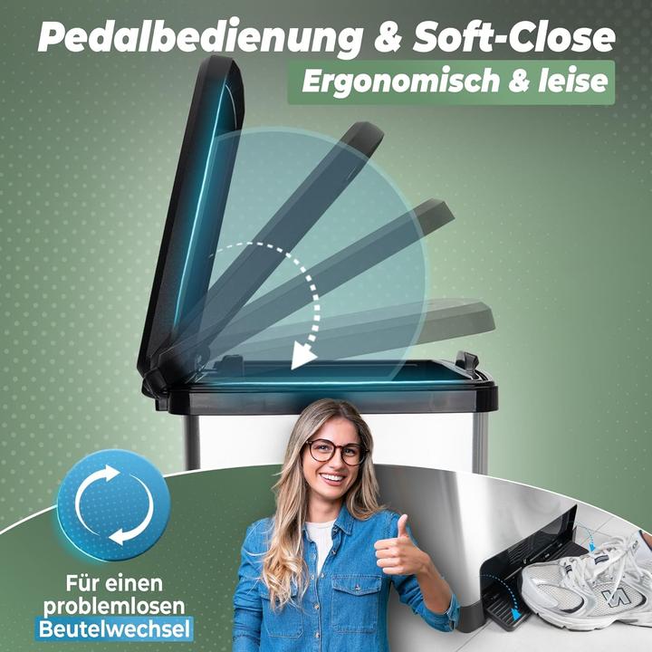 Produktbild Novaliv 3x Grosser Mülleimer mit Deckel - 35L Tretmülleimer mit Soft-Close-System - Stabiler Abfallei (35 l)