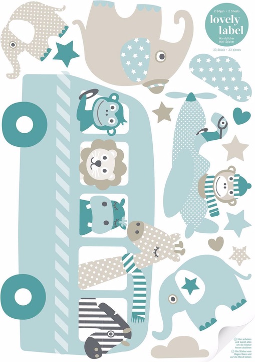 Image du produit Lovely label Tournée de tatouage mural d'animaux (32 x 21 cm)