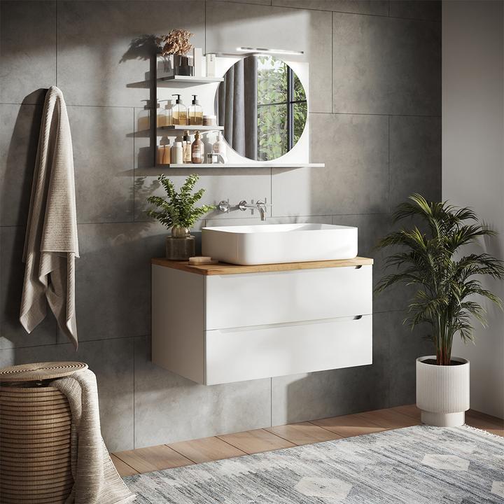 Actual product image Vicco Bathroom mirror cabinet Avena, White, 80 x 50 cm with 3 open compartments (80 x 13.50 x 50 cm)
