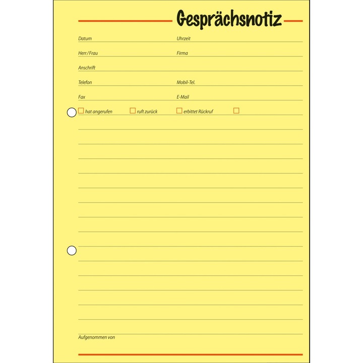 Produktbild Sigel Gesprächsnotiz Formular Papierformat: DIN A5 selbstdurchschreibend: Nein (50 x)
