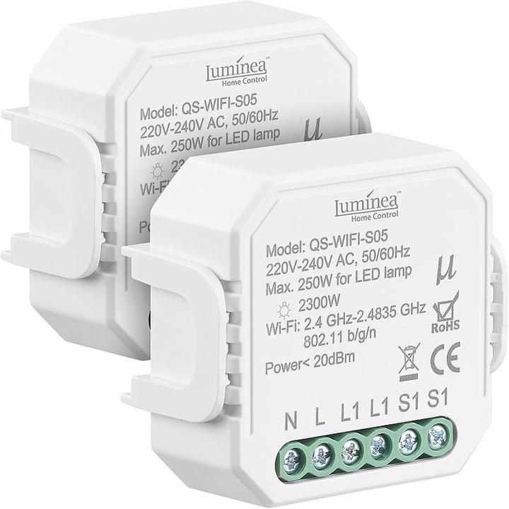 Actual product image Luminea Set of 2 WLAN flush-mounted light switches with app, for Siri, Alexa and Google Ass.