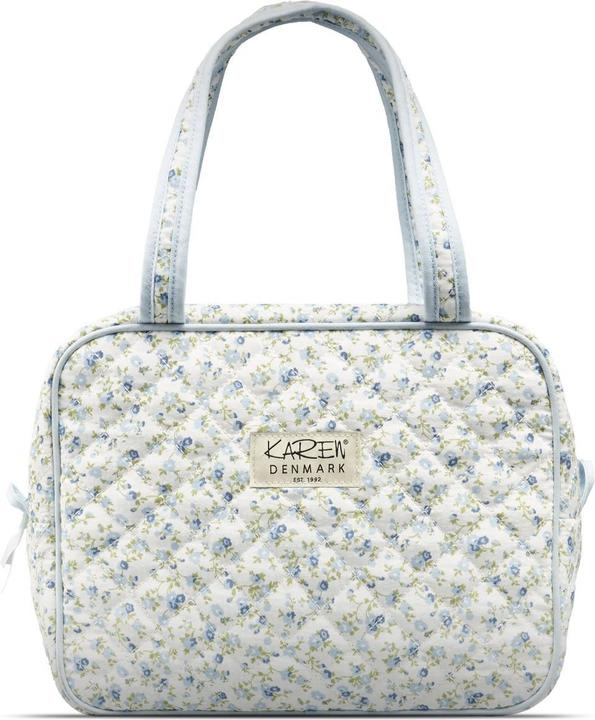Karen - Grosse Kulturtasche mit Henkel - Blau klein geblümte Steppdecke - Large