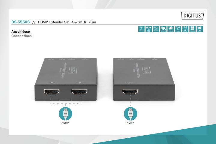 Produktbild Digitus HDMI Extender Set, 4K/60Hz, 70 m (Video Switch)