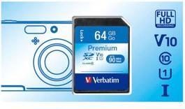 Image du produit Verbatim Carte SDXC classe 10 Premium (64 Go, SDXC, U1, UHS-I)