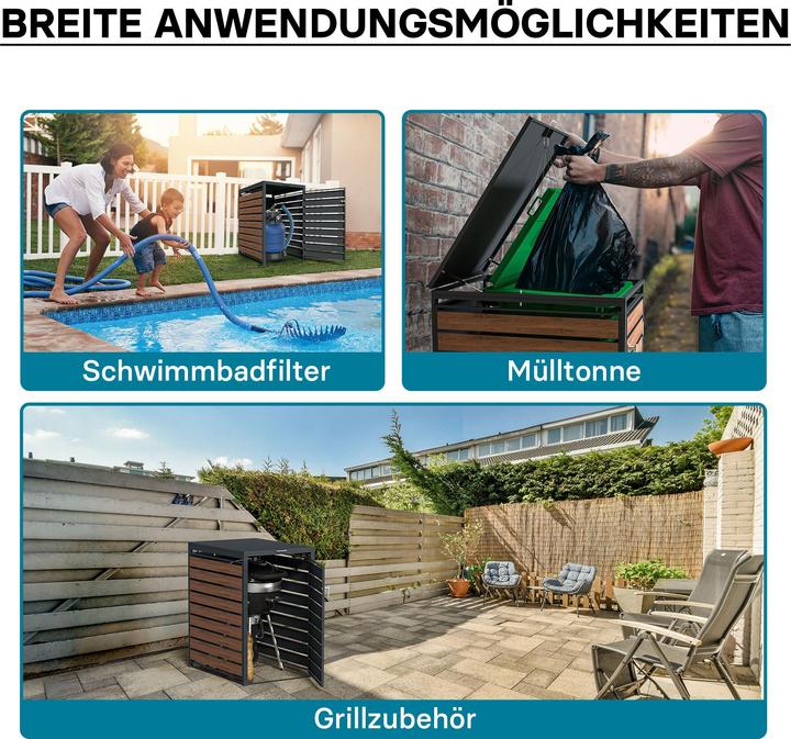 Actual product image Wiltec Waste bin box for one bin Wood-look hinged lid Waste bin cover