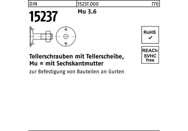 Produktbild Tellerschraube DIN 15237 m.6-kantmutter M 8 x 50 3.6 (100 Schrauben pro Stück)