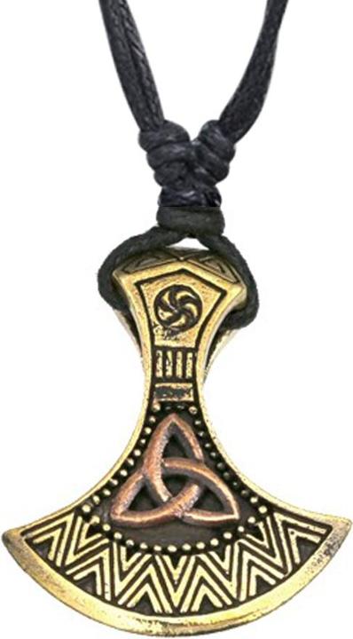 Immagine prodotto Star Piercing Collana nera con ciondolo placcato oro con testa d'ascia vichinga e nodo Trinity (Ottone, Rame)