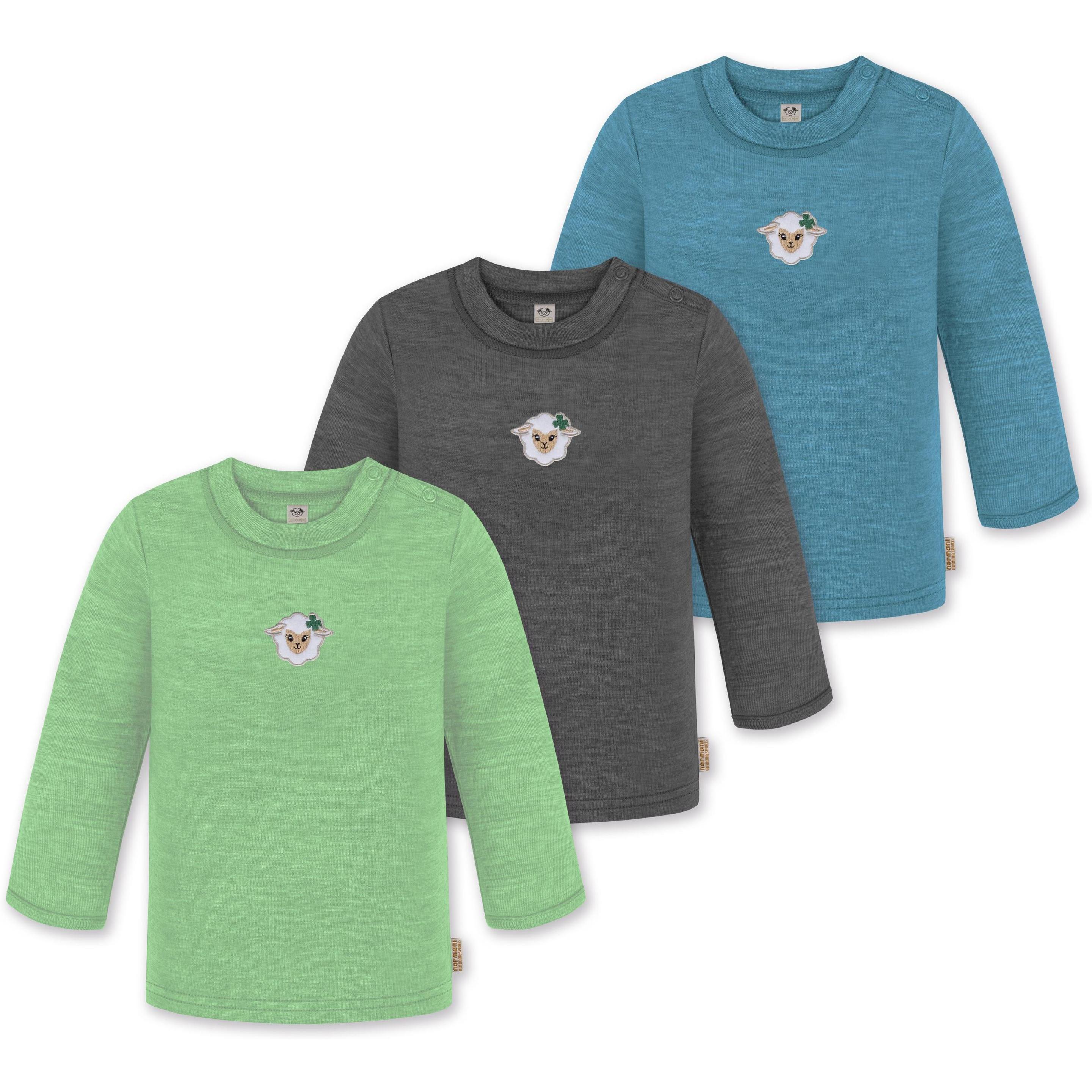 Normani, Herren, Body, 3er Pack Baby Merino Longsleeve „Taupo" - 9475, Blau, (68)