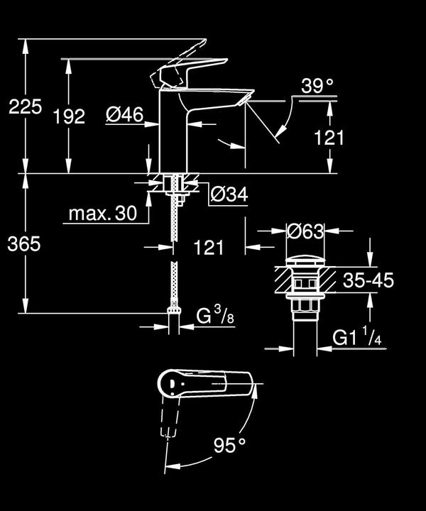 Produktbild Grohe Start QuickFix Lavaboarmatur, M-Size, Push-Open, Kaltwasser bei Mittelstellung, mattschwarz