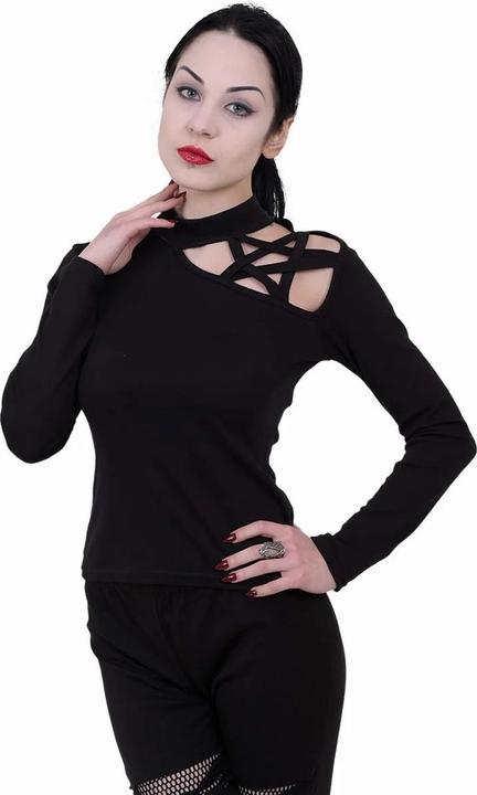 Actual product image Spiral Womens/Ladies Gothic Elegance Pentagram Cut Out Shoulder Top (M)