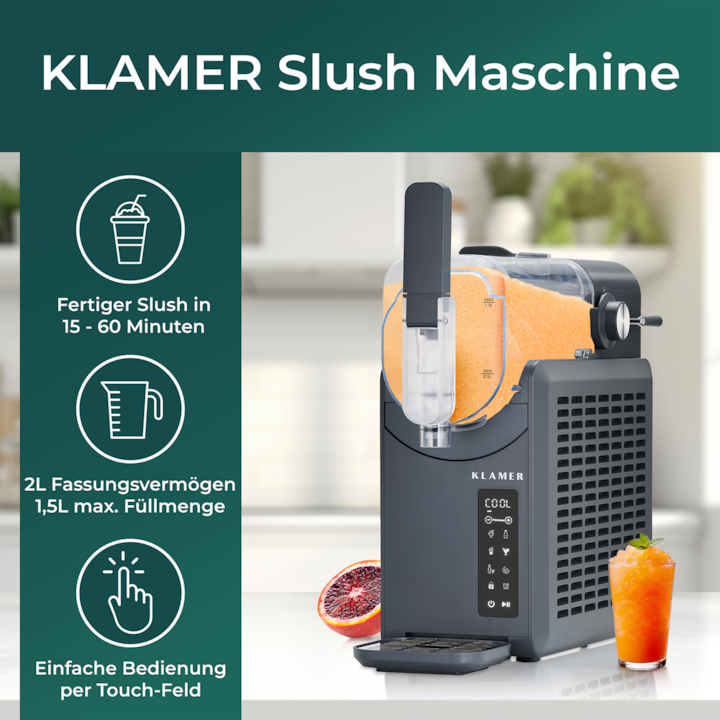 Produktbild KLAMER Slush Maschine, mit 5 voreingestellten Programmen: Slushie, Cocktail, Milchshake, Frappé…