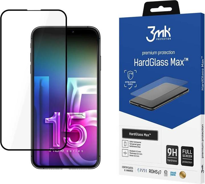 3MK HardGlass Max iPhone 15 Pro 6.1" czarny/black, Fullscreen Glass (1 Stk., Apple iPhone 15 Pro)