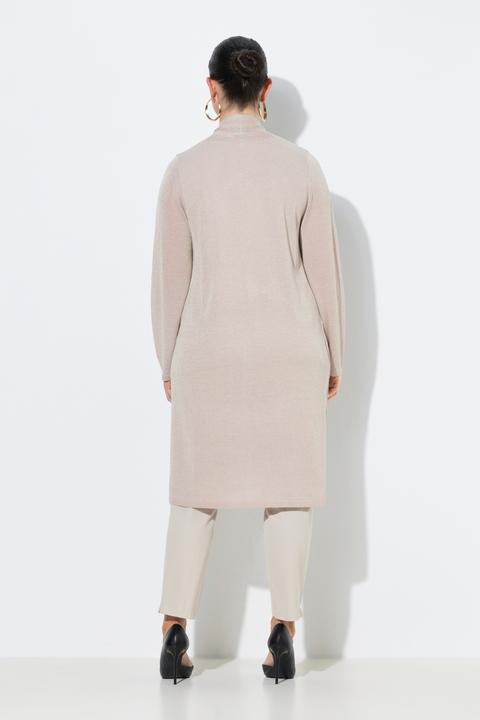 Produktbild Ulla Popken Long-Strickjacke, offene Form, V-Ausschnitt, Stehkragen (56)