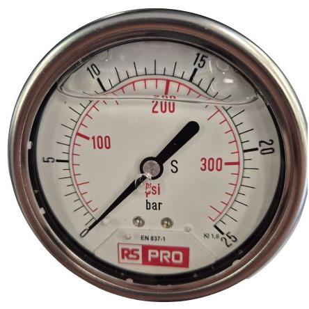 RS PRO Druckmessgerät Prozessanschluss unten Analo, Misurazione