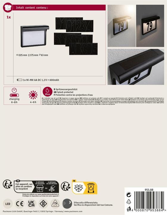 Image du produit Paulmann Numéros de maison solaires (IP44)