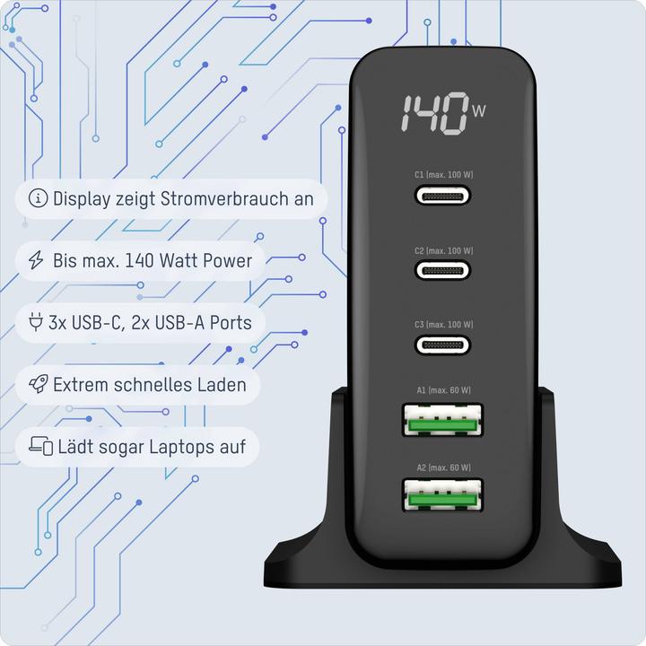 Actual product image Ansmann Desktop USB Charger 5 Ports Qc Type C Pd 140w (140 W, 5 ports)