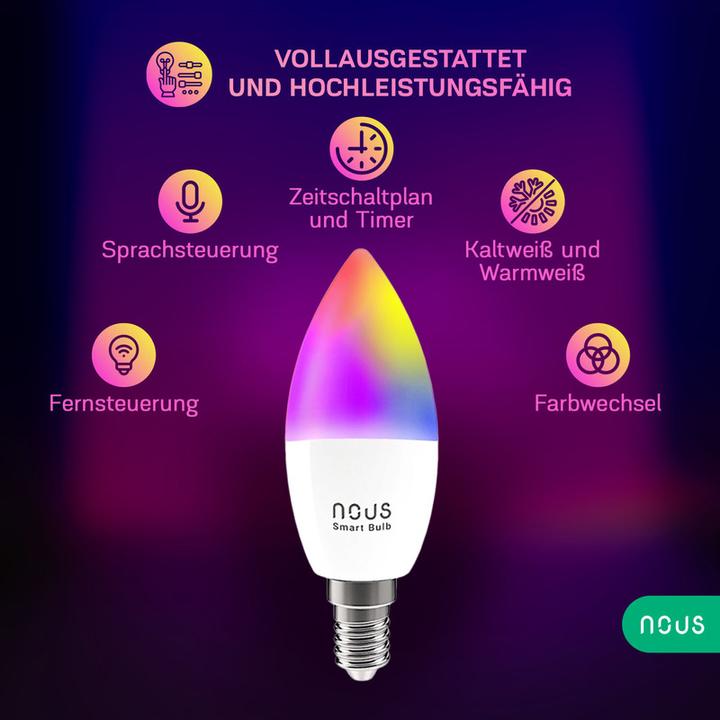 Produktbild Nous P4 Smart WIFI Bulb RGB E14 (2pcs) (E14, 350 lm, 2x)