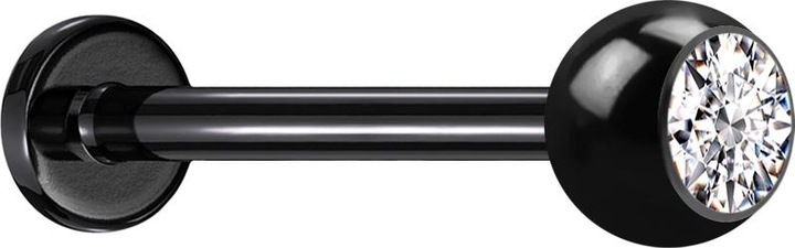Actual product image Star Piercing Micro Threadless Labret black with ball crystal silver (without brass, Surgical steel 316L)
