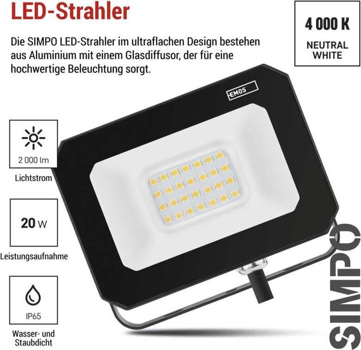 Produktbild Emos LED reflektor SIMPO 20 W neutralweiss (2000 lm)