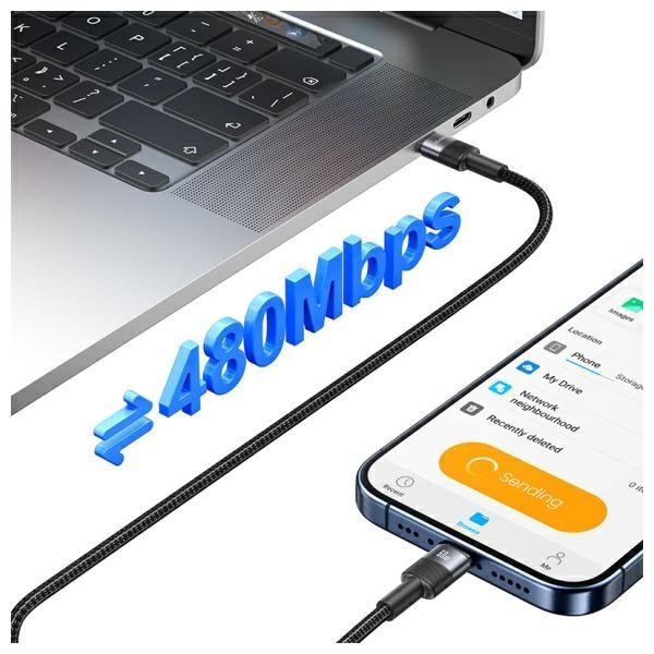 Actual product image Usams Kabel USB-C na USB-C 60W 1.2m Aluminum Alloy Data Cable SY Series SJ724USB01 (US-SJ724) (1.20 m, 60 W)
