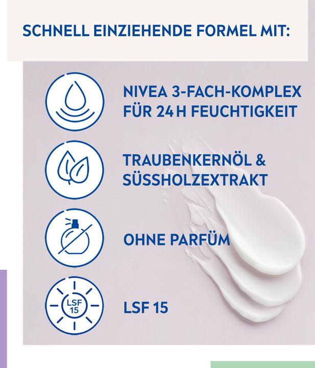 Produktbild NIVEA beruhigende Creme für tägliche empfindliche Haut SPF15, 50 ml (50 ml, Tagescreme, SPF 15)