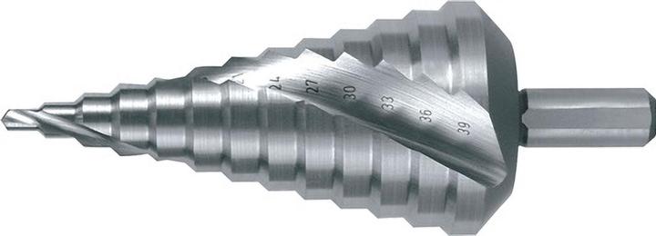 Actual product image Ruko Step drill Drilling range 4 - 39 mm HSS-Co5 spiral fluted Number of flutes 2 Number of steps 12 (4 - 39 mm)