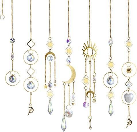 Produktbild Alopini 7 Stück Sonnenfänger Kristall, Sonnenfänger Garten Mond Stern Regenbogen hängend Kristall