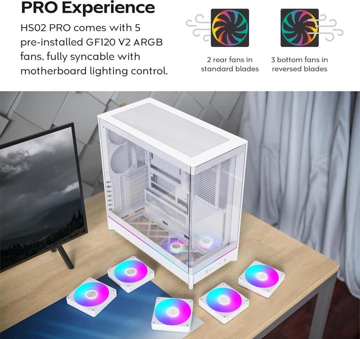 Produktbild Montech HS02 PRO, ATX Mid-Tower PC-Gehäuse, Gaming-PC, High-Airflow, reversibles Layout, stabile geb (ATX, mATX, Mini-ITX)