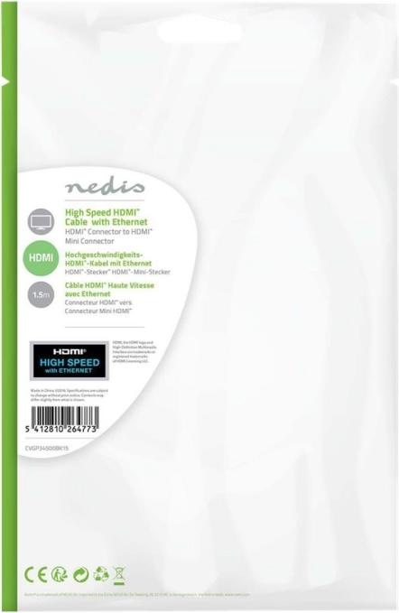 Actual product image Nedis HDMI with Ethernet cable (1.50 m, HDMI)