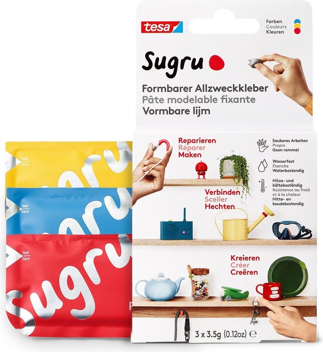 Sugru by tesa Sugru 3x Formbarer Allzweckkleber, vielseitige Klebeknete zum Dekorieren, Kleben & Reparieren (10.50 g, 323 ml)