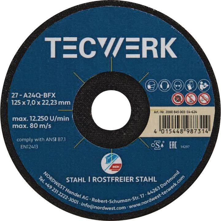 Tecwerk Premium-Schruppscheibe 2in1 D125xS7mm gekröpft INOX/Stahl Bohrung 22,23 mm