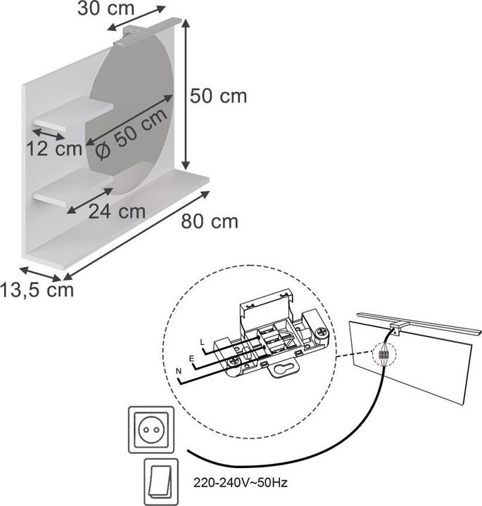 Actual product image Vicco Bathroom mirror cabinet Avena, White, 80 x 50 cm with 3 open compartments (80 x 13.50 x 50 cm)