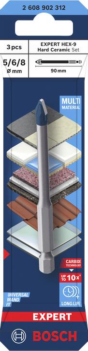 Produktbild Bosch Professional Zubehör EXPERT HEX-9 Hard Ceramic Bohrer-Set, 5/6/8 mm, 3-tlg. (5 Millimeter, 6 Millimeter, 8 Millimeter)