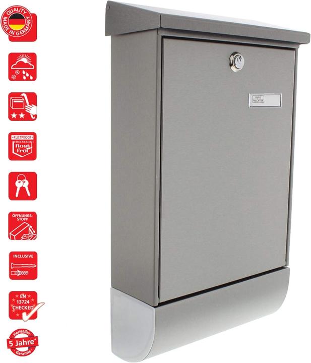 Immagine prodotto Burg Wächter Set di cassette per lettere in acciaio inox LxHxP 300/500/110 mm Oslo 37670 NI con sportello