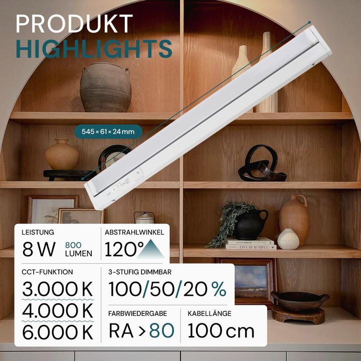 Produktbild Luxula LED-Unterbauleuchte, 8W, EEK: F, 800lm, CCT, IP20, dimmbar, weiss, 55 cm (800 lm)