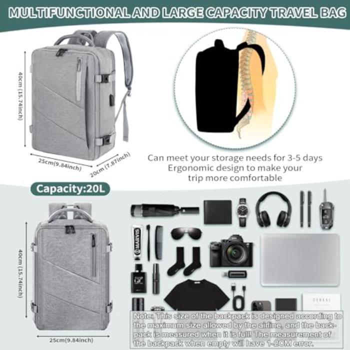 Produktbild Only-Bags.Store Handgepäck Rucksack Laptop wasserdicht, Reise-Rucksack Handgepäck Flugzeug gross, mit USB-Anschluss