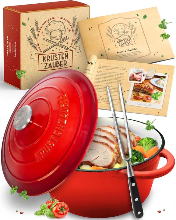 Produktbild Krustenzauber Schmortopf mit Fleischgabel (Bräter + Schmortopf, Gusseisen)