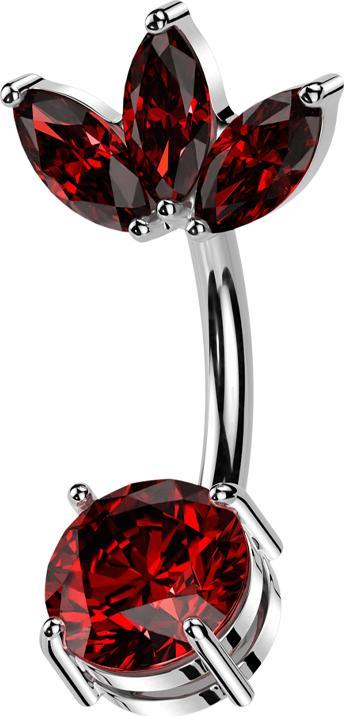 Produktbild Star Piercing Banane silber Blatt drei Ovale Kristalle rot und Kristall rot gefasst (Chirurgenstahl 316L, Messing)