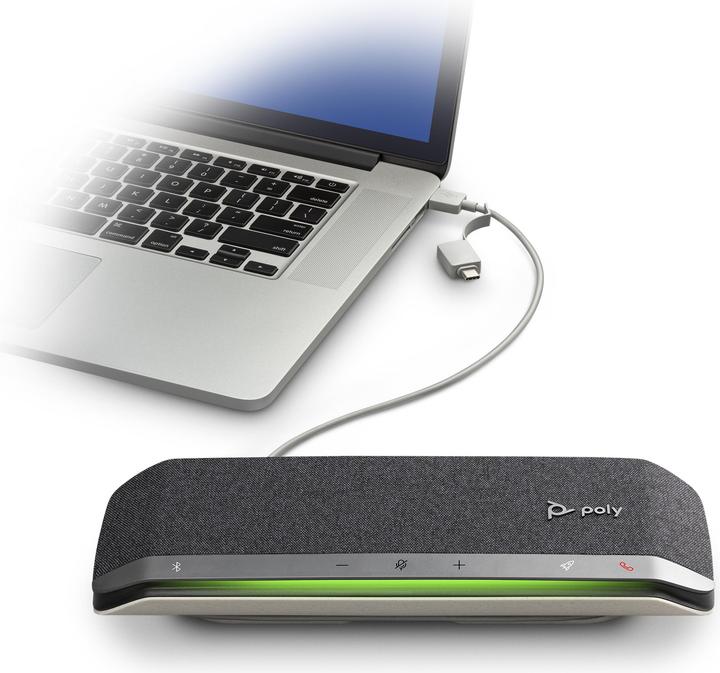 Actual product image Poly HP Vivavoce USB-A USB-C Sync 40-M certificato Microsoft Teams, PC, Argento, 1,05 m, IP64, Windo