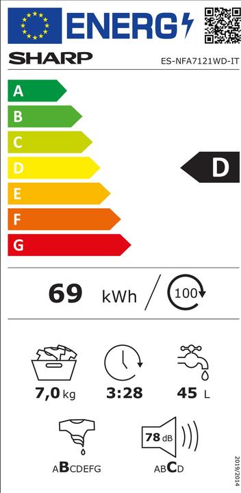 Energy Label Sharp Waschmaschine Frontlader 7 kg 1000 Umdrehungen (7 kg, Left)
