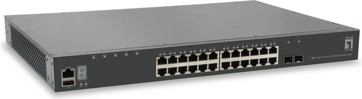 Produktbild LevelOne 28-Port Stackable L3 Lite Managed Gigabit Switch 2 x SFP+ 10-Gigabit 1 x Module Slot 10-Gigabit (28 Ports)