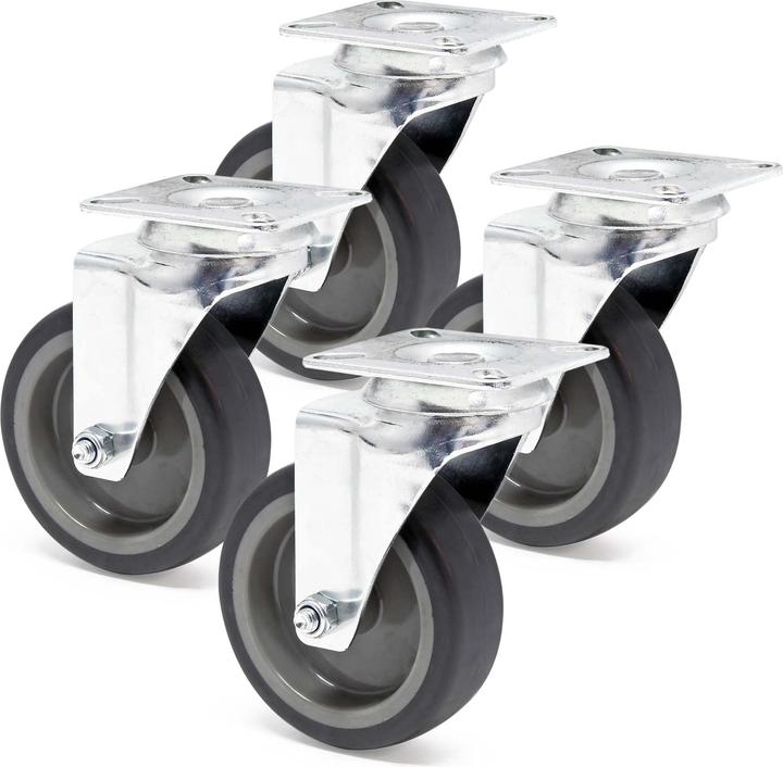 Immagine prodotto Wiltec Kit 4x Roulettes pivotantes fixes Carica lourde 100 mm Plastique Plaque de montage 80 kg/roue Transp