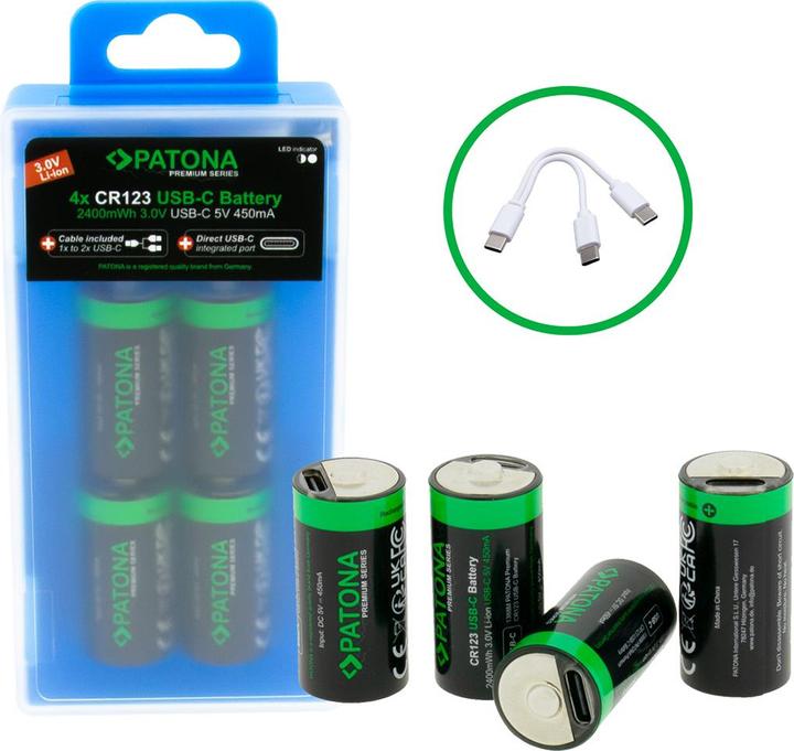 Immagine prodotto Patona Batteria ricaricabile Premium 4x CR123 USB-C (4 pz., RCR123A, 800 mAh)