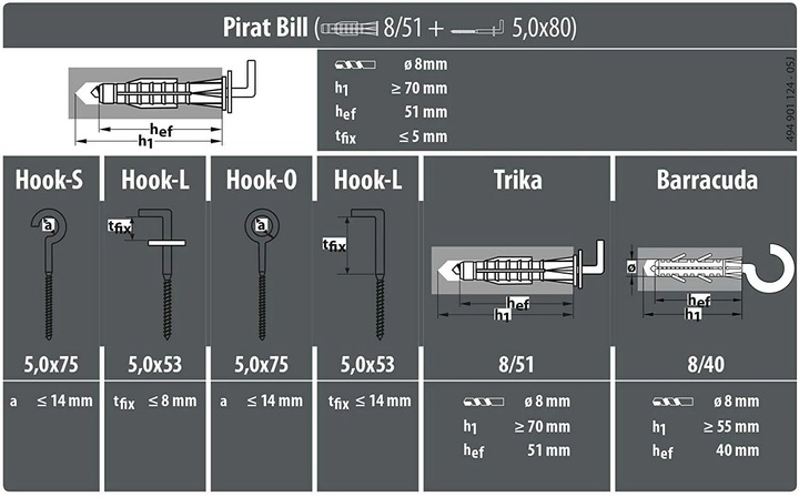 Actual product image Tox Hook dowel Pirate Hook Mix 60 pieces (60 pcs.)