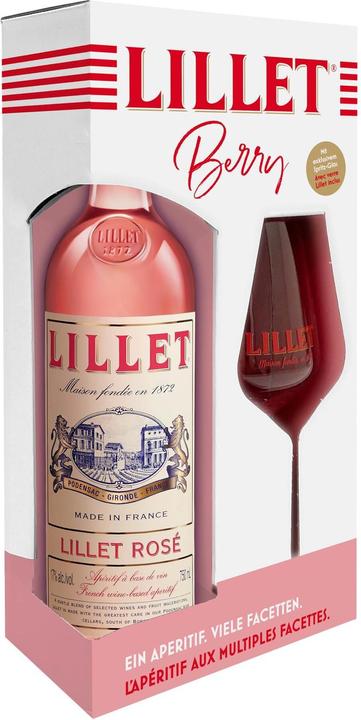 Lillet Coffret cadeau Rosé 0.75 l avec verre (18 ans, 17 %, France, 1 x 75 cl, Vermouth)