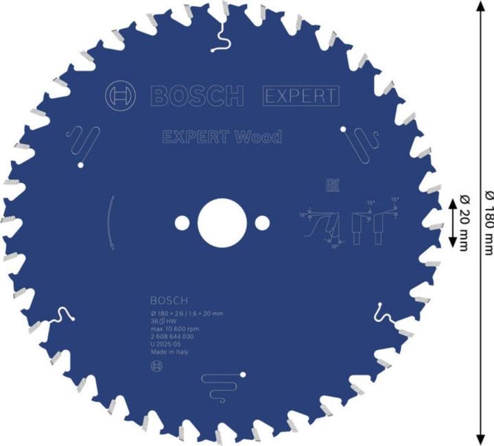 Produktbild Bosch Professional Zubehör Kreissägeblatt Expert for Wood, 180 x 20 x 2,6 mm, 36