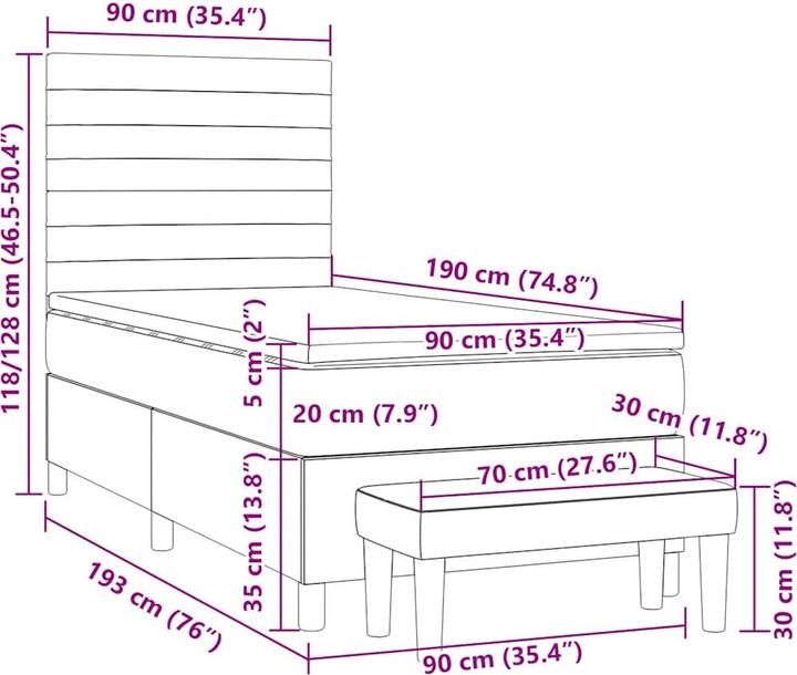 Actual product image vidaXL Boxspringbett (90 x 190 cm)